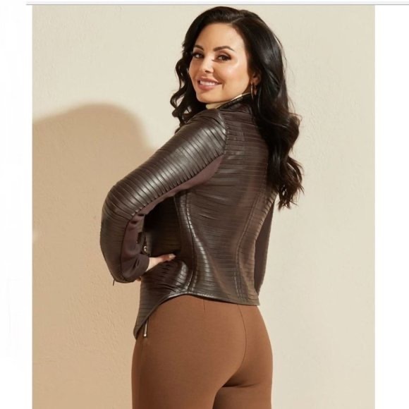 Marciano Guess Shayna Drape Leather Jacket - size 6 - Picture 6 of 15